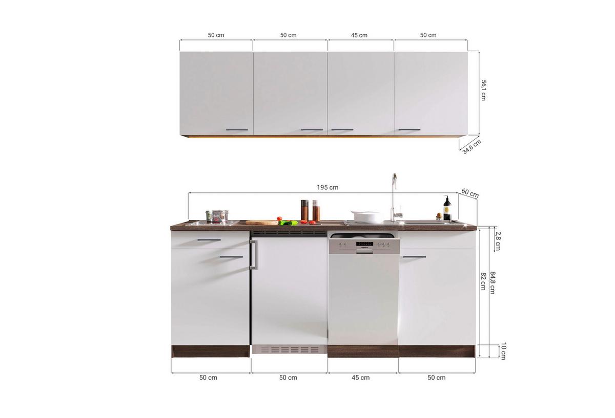 Küchenzeile Economy mit Geräten 195 cm Schwarz/Eiche Dekor - Eichefarben/Schwarz, Basics, Holzwerkstoff (195cm) - Respekta
