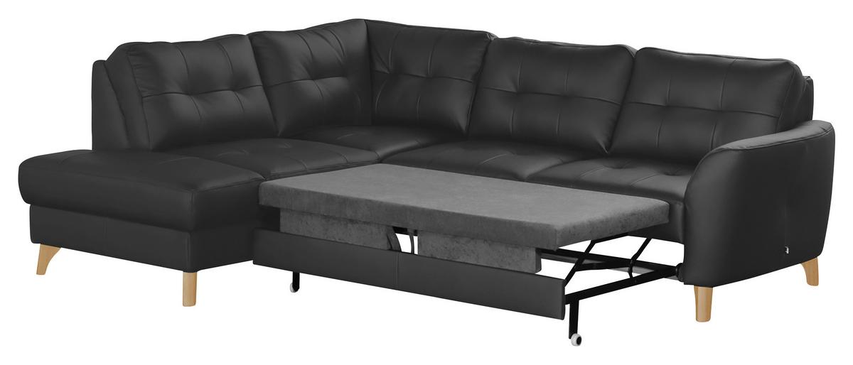 Ecksofa Nordic Schwarz S: 190x236 Cm - Buchefarben/Schwarz, Design, Leder/Textil (190/236cm) - Livetastic