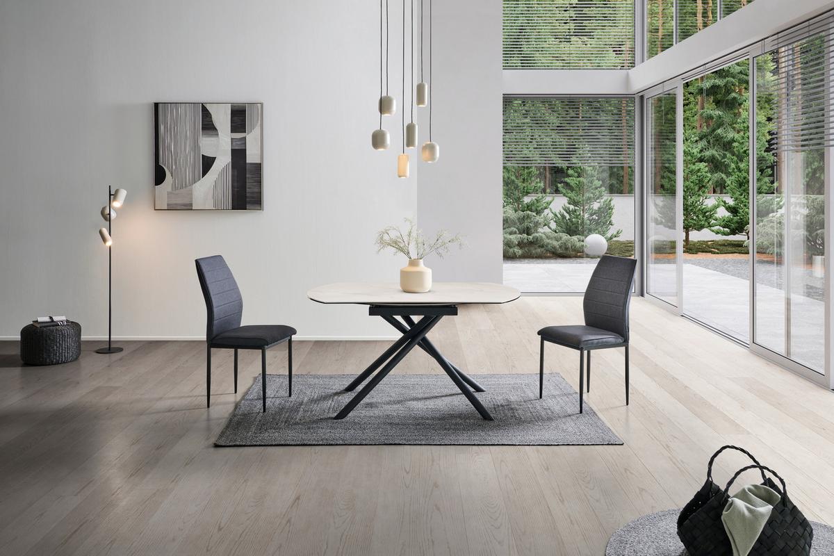 Esstisch Tiana - Schwarz/Weiß, LIFESTYLE, Glas/Keramik (90-140/76/140cm) - MID.YOU