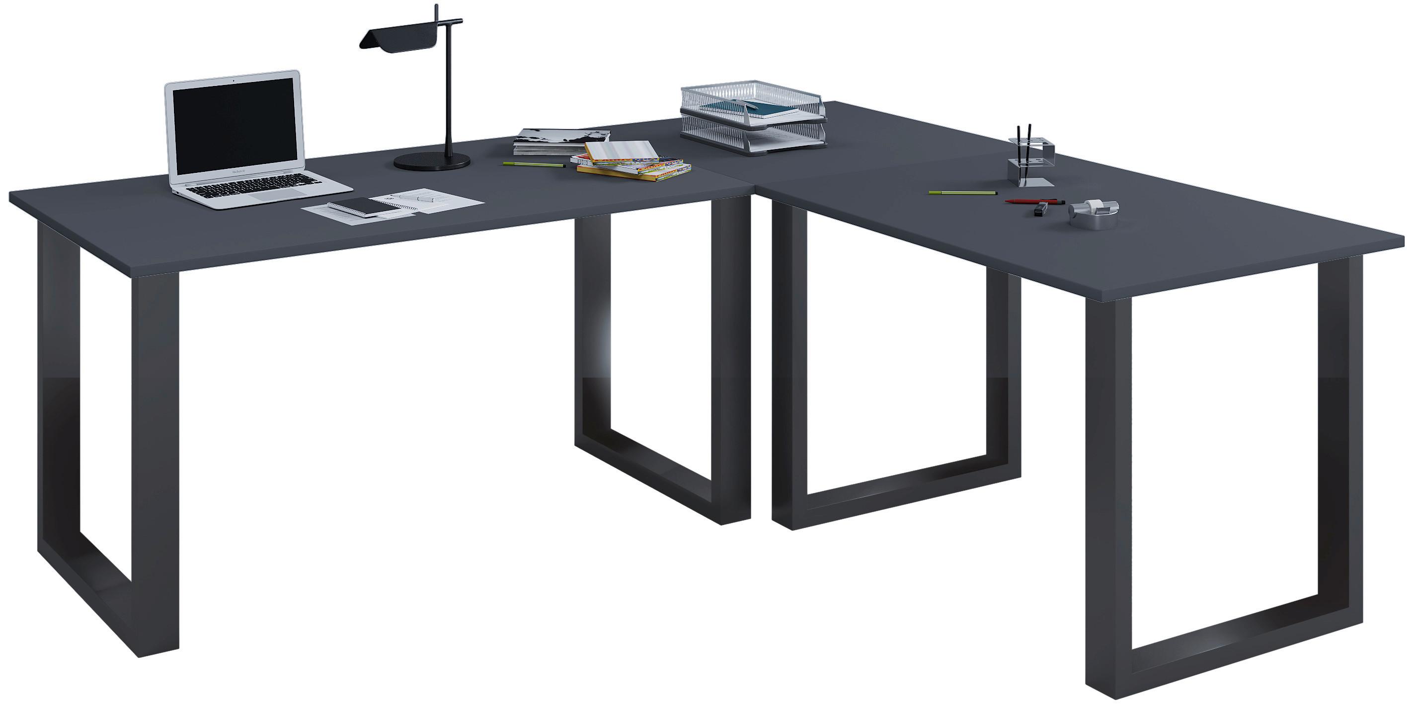 Eckschreibtisch Lona Anthrazit/Schwarz L: 190 cm - Anthrazit/Silberfarben, Design, Holzwerkstoff/Metall (190/160/76cm) - MID.YOU