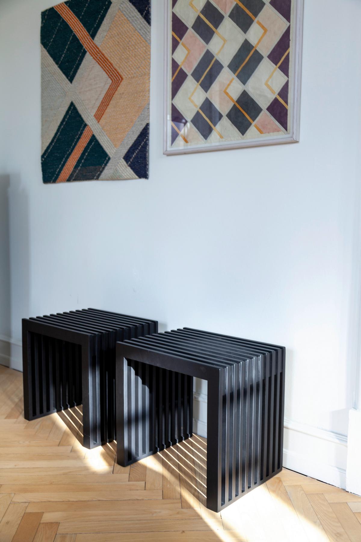 Hocker Rib - Schwarz, KONVENTIONELL, Holz (45/43/35cm) - MID.YOU