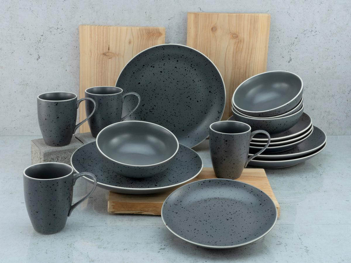 Kombinovaná souprava 16- dílna - antracitová, Konvenční, keramika (34/33/32cm) - Creatable