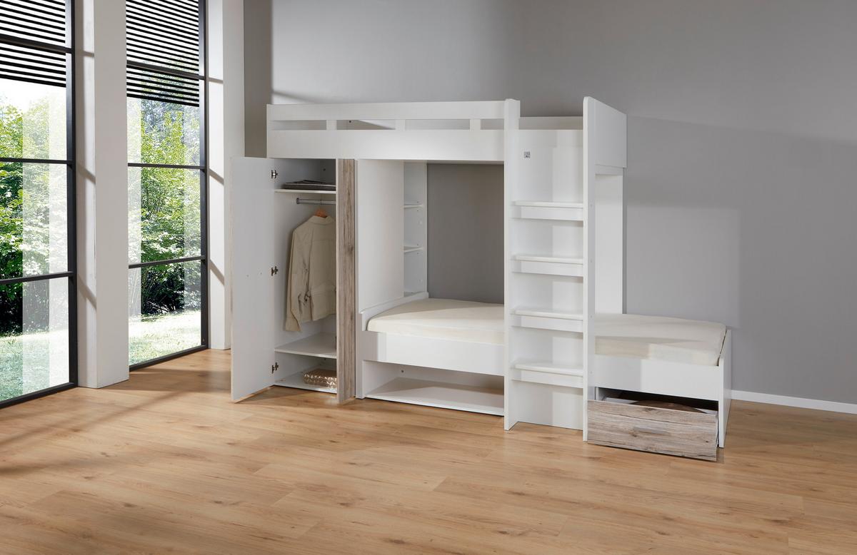Stauraumbett Max 90x200 - Eichefarben/Weiß, KONVENTIONELL, Holzwerkstoff (269/180/115cm)