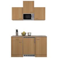 Minikuchyňa NANO vrátane spotrebičov a drezu - farba buka/farba ušľachtilej ocele, Modern, kompozitné drevo/plast (150cm) - MID.YOU