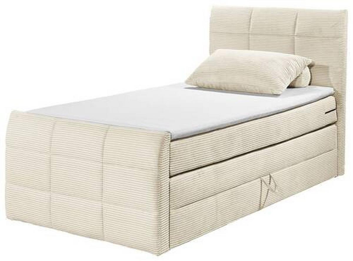 Boxspringbett Mit Topper & Bettkasten 120x200 Bolivia - Creme/Schwarz, MODERN, Holzwerkstoff/Textil (120/200cm) - MID.YOU