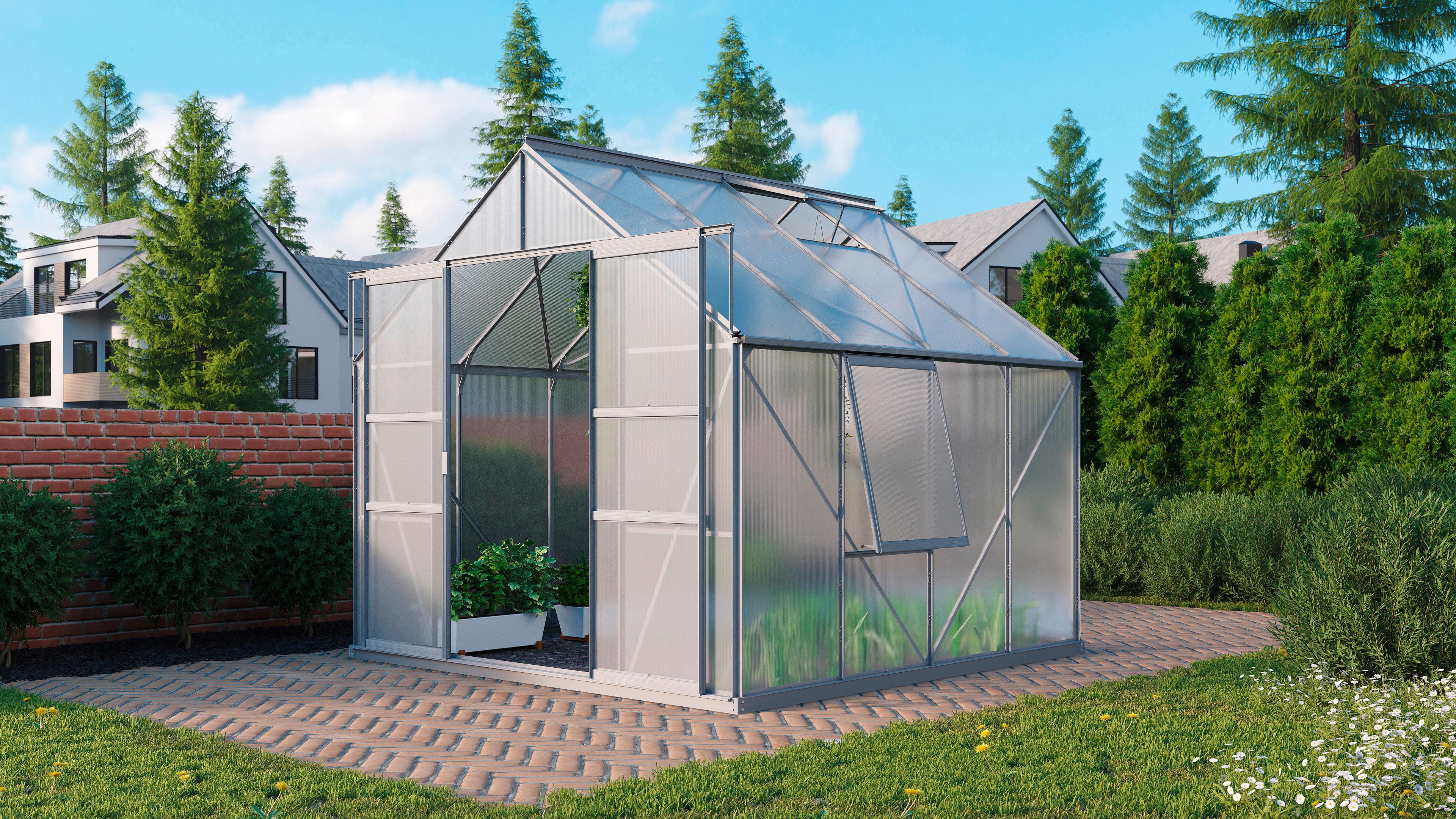 Gewächshausbausatz Meridian 2 6700 6,7 M2 Metall/Kunststoff - Alufarben, Basics, Kunststoff/Metall (257/231,8/258cm)