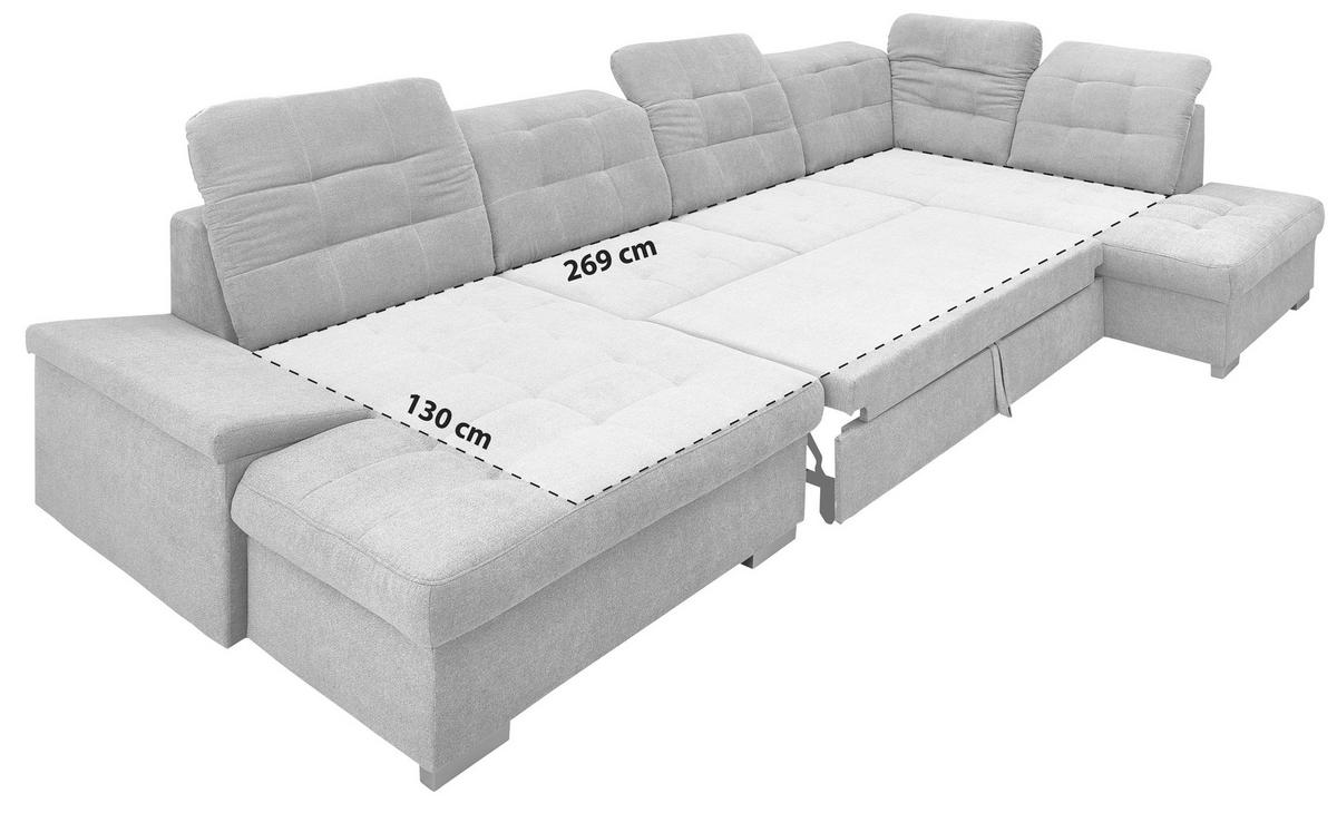 Wohnlandschaft Zira Mit Schlaffunktion Silberfarben - Chromfarben/Silberfarben, Design, Textil (169/330/212cm) - Livetastic