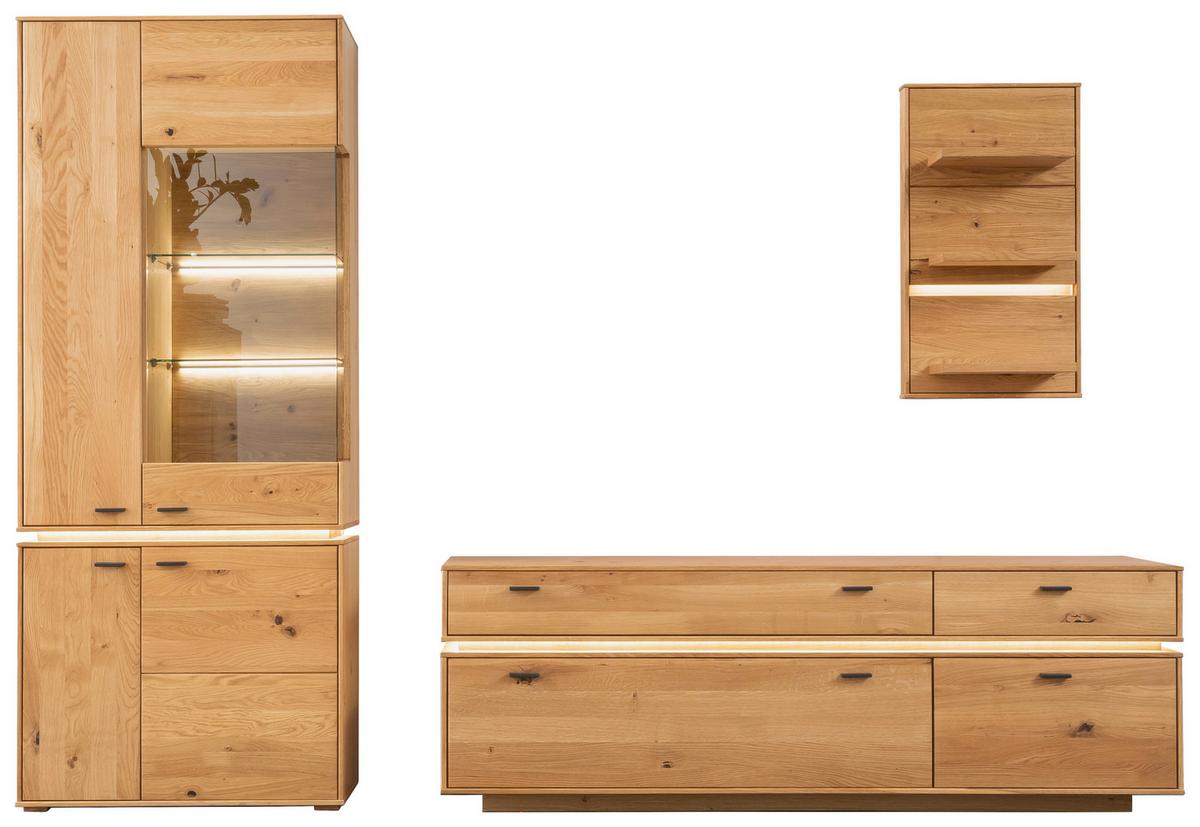 Wohnkombination Massiv 3-Tlg. Como Wildeiche - Wildeiche, Natur, Glas/Holz (276/202/51cm) - MID.YOU