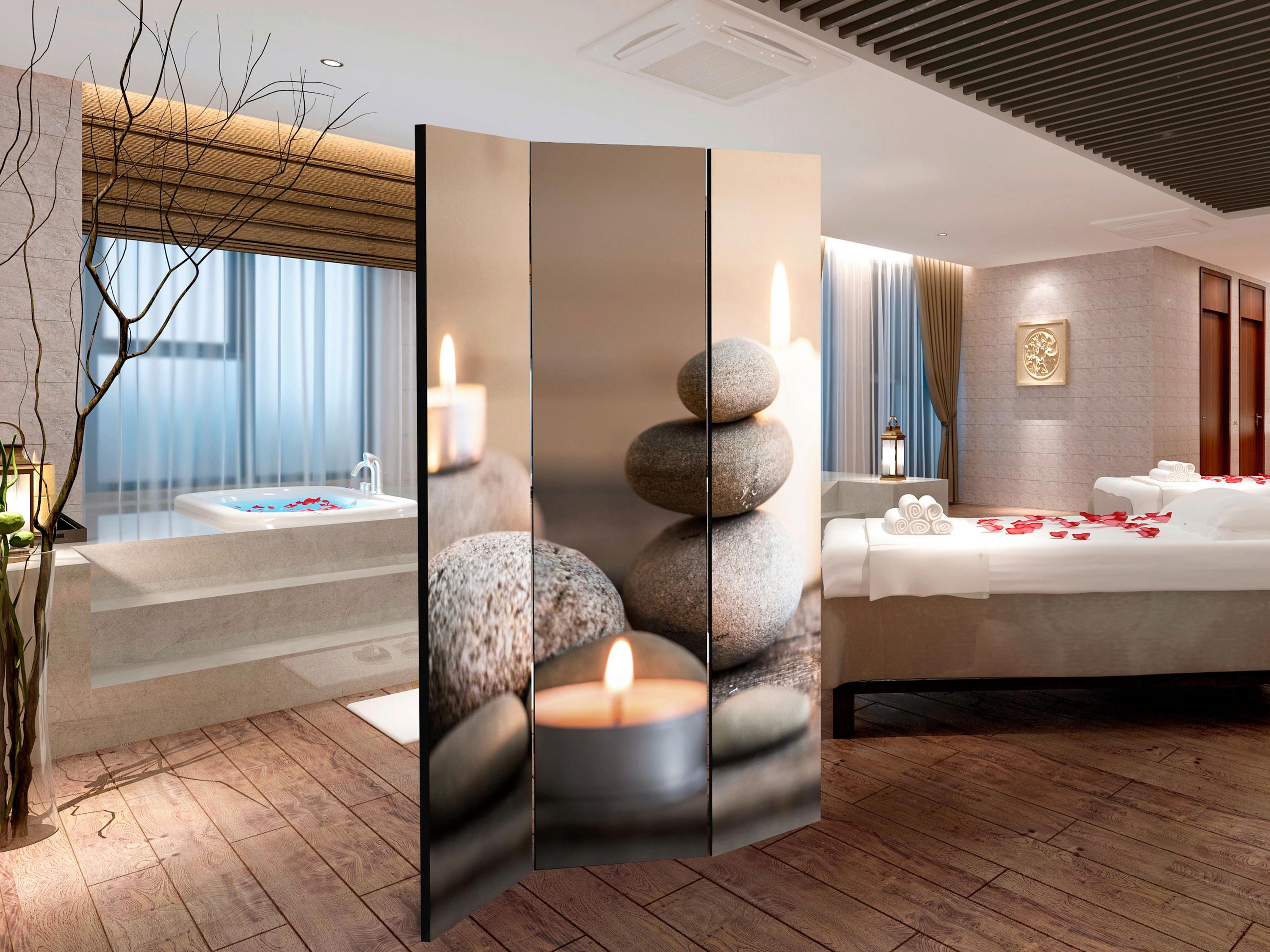 Paravent Hellgrau Beige B: 135 cm - Beige/Hellgrau, Basics, Holz/Textil (135/172/3cm) - artgeist