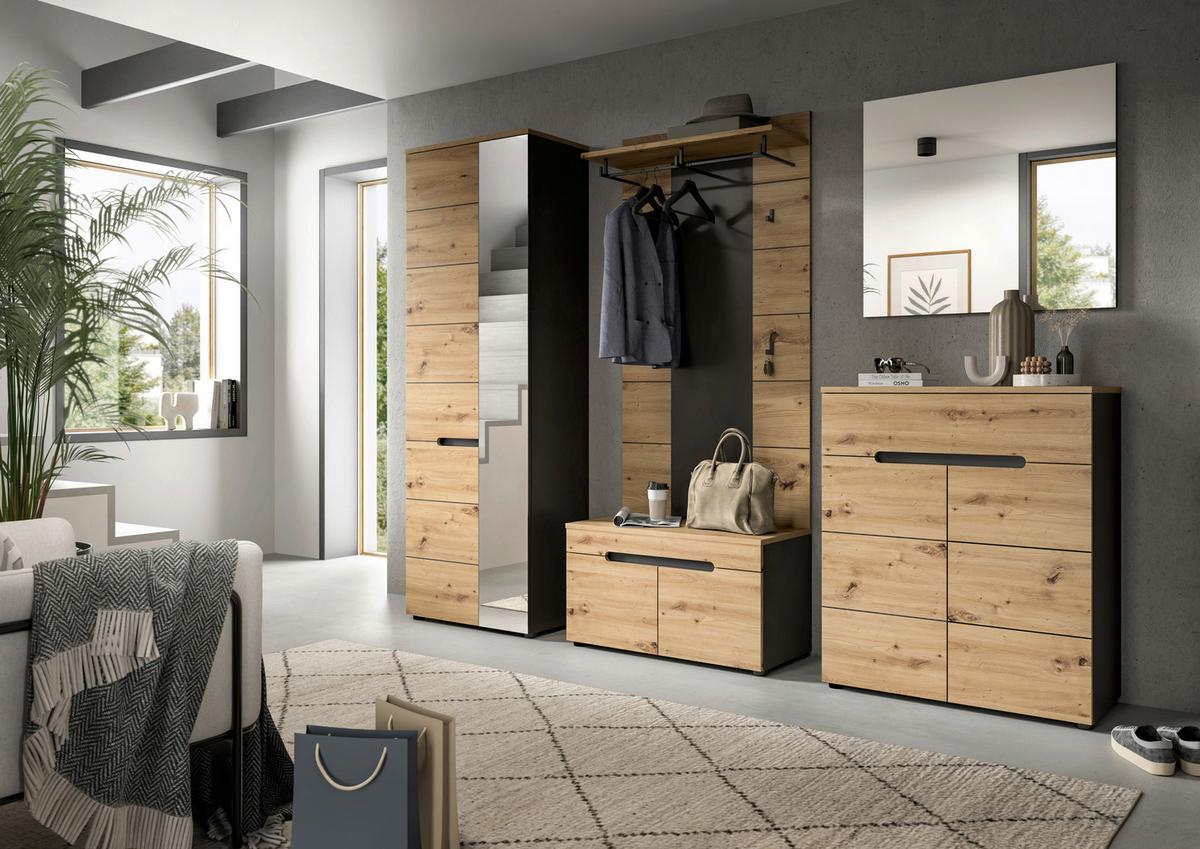 Garderobe Canu 4-Teilig Eiche Artisan/Grau B: 175 cm - Eiche Artisan, Design, Holzwerkstoff (175/190/37cm) - Livetastic