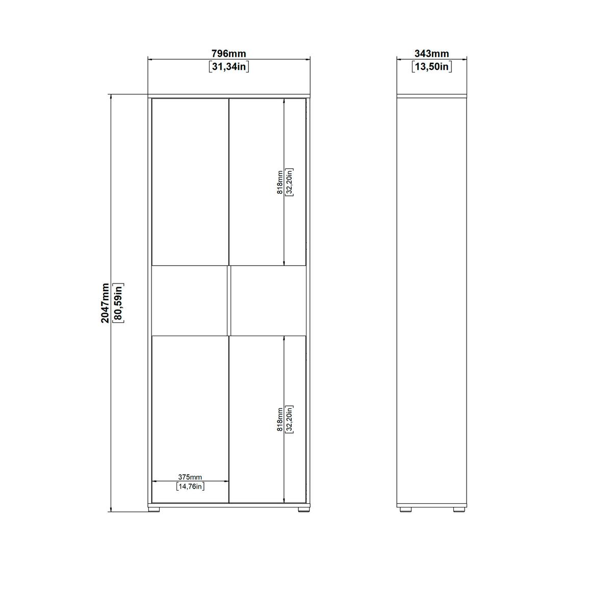 Aktenschrank Sign Weiß/Eichefarben, B: 79,6 cm - Eichefarben/Weiß, MODERN, Holzwerkstoff (79,6/207,7/34,3cm) - MID.YOU