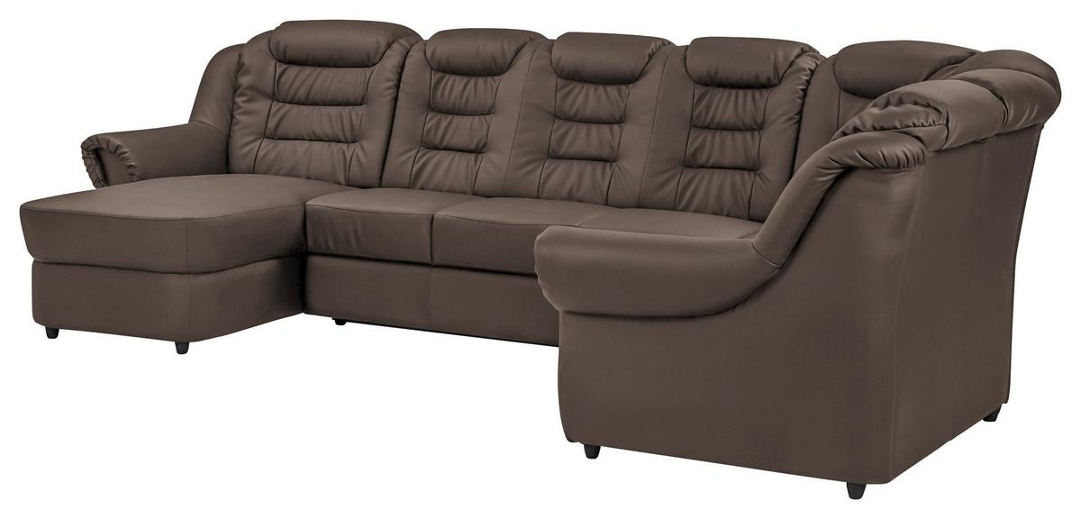 Wohnlandschaft Boston Braun Lederlook - Schwarz/Braun, KONVENTIONELL, Textil (165/333/216cm) - Livetastic