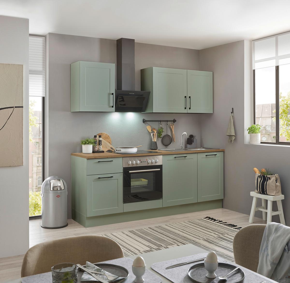 Küchenblock Marseille Grün/Eiche Dekor B: 220 cm - Eiche Artisan/Grün, Design, Holzwerkstoff (220cm) - MID.YOU