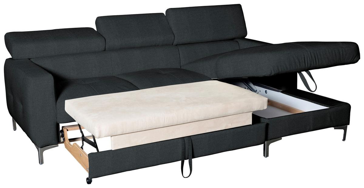 Ecksofa Mit Schlaffunktion Sammy Schwarz - Chromfarben/Schwarz, Design, Textil (226/169cm) - Livetastic