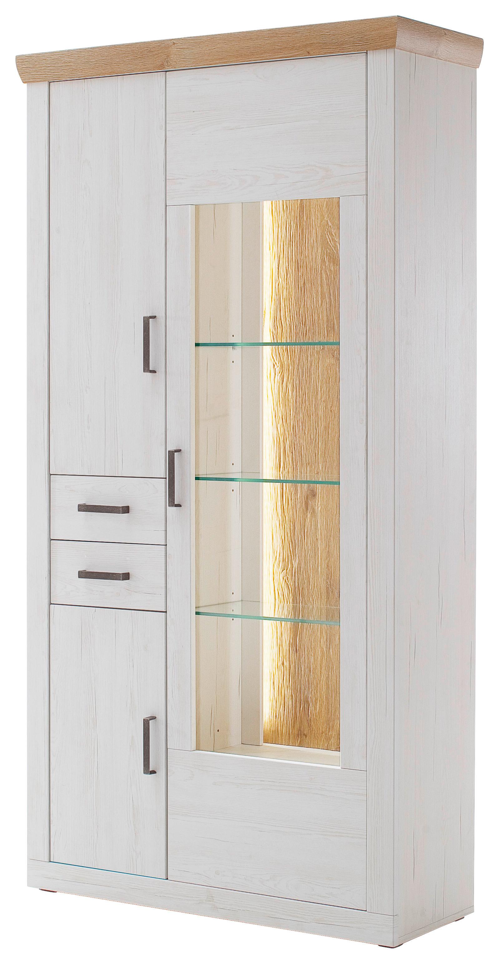 Vitrine Madrid B: 106 cm Eichefarben/Pinienfarben - Eichefarben/Schwarz, Design, Glas/Holzwerkstoff (106/205/40cm) - MID.YOU