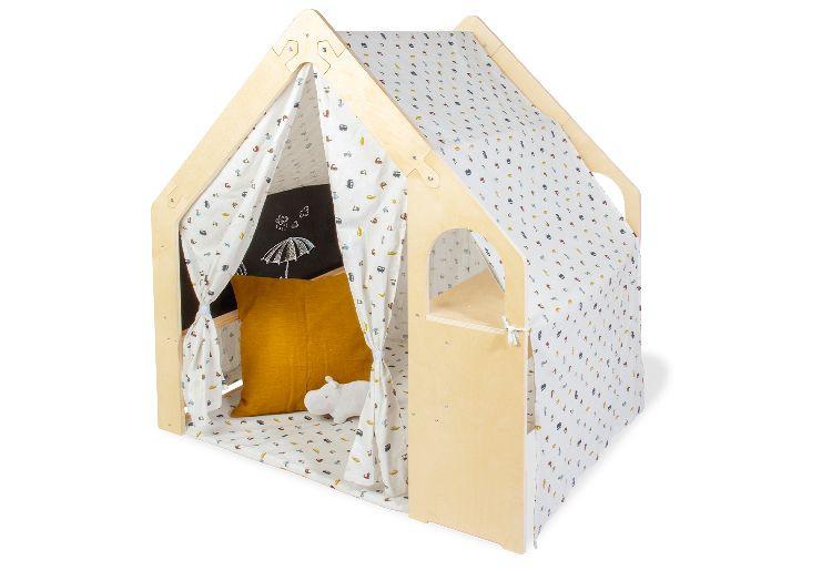 Spielhaus Thilda, Inkl. Stoffdach - Birkefarben/Multicolor, Basics, Holz/Textil (119/122/94cm) - Pinolino