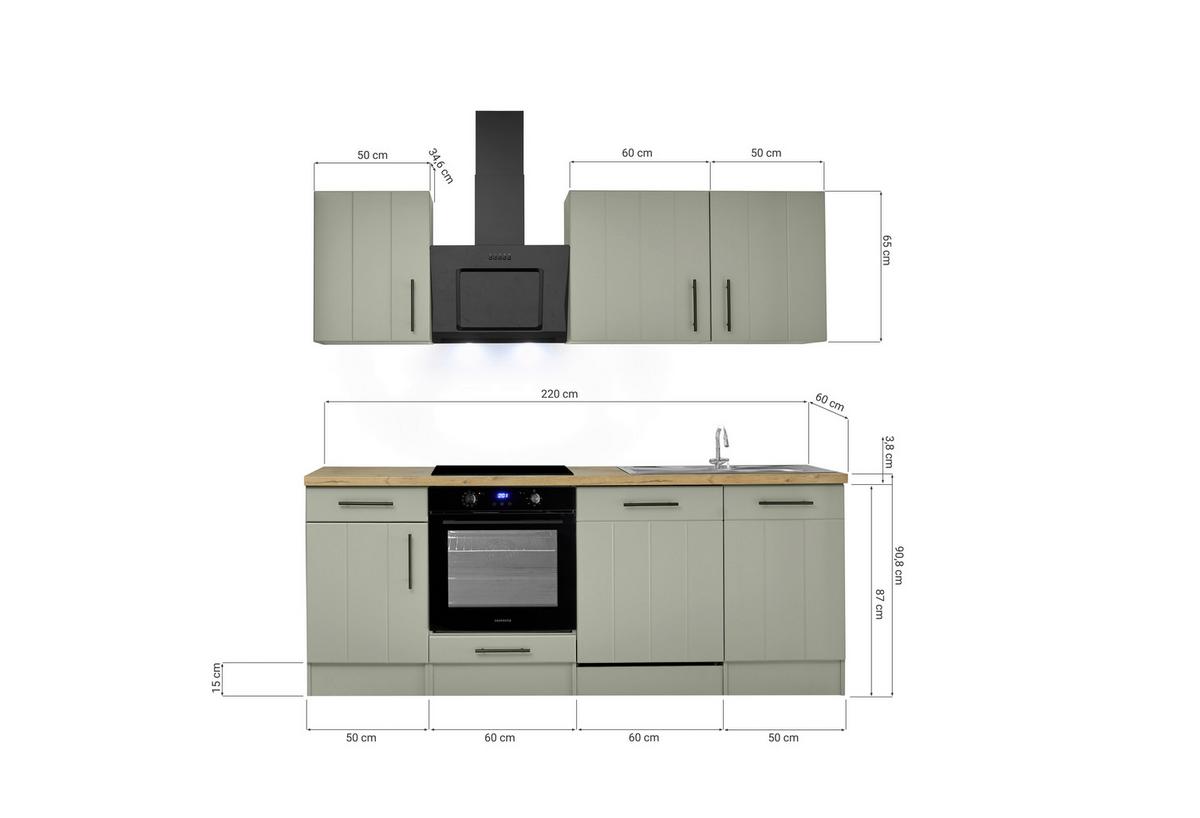 Küchenblock Anton Wildeiche/Schilfgrün B: 220cm - Schilfgrün/Wildeiche, Trend, Holzwerkstoff (220cm) - Respekta