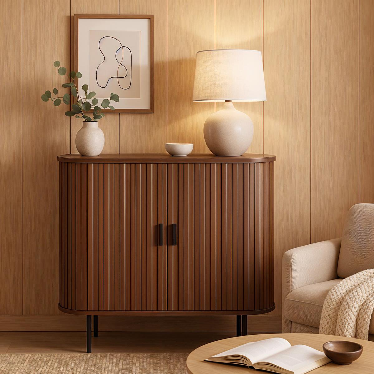 Kommode Walnussfarben, B: 100cm - Walnussfarben/Schwarz, Design, Holzwerkstoff (100/118/40cm) - Livetastic