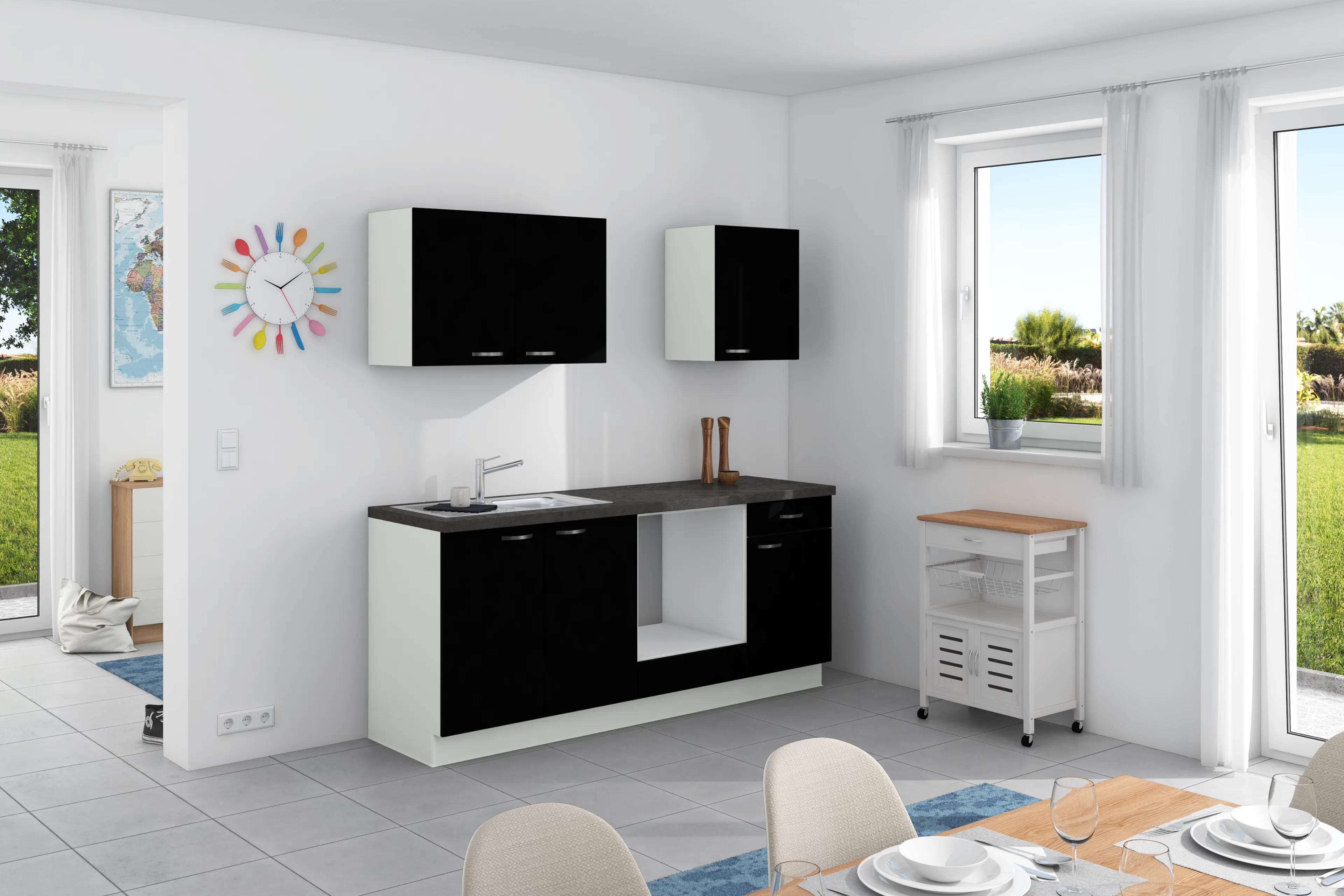Küchenzeile Clean ohne Geräte ohne Geräte B: 200 cm - Anthrazit/Schwarz, Design, Holzwerkstoff (200cm) - Express