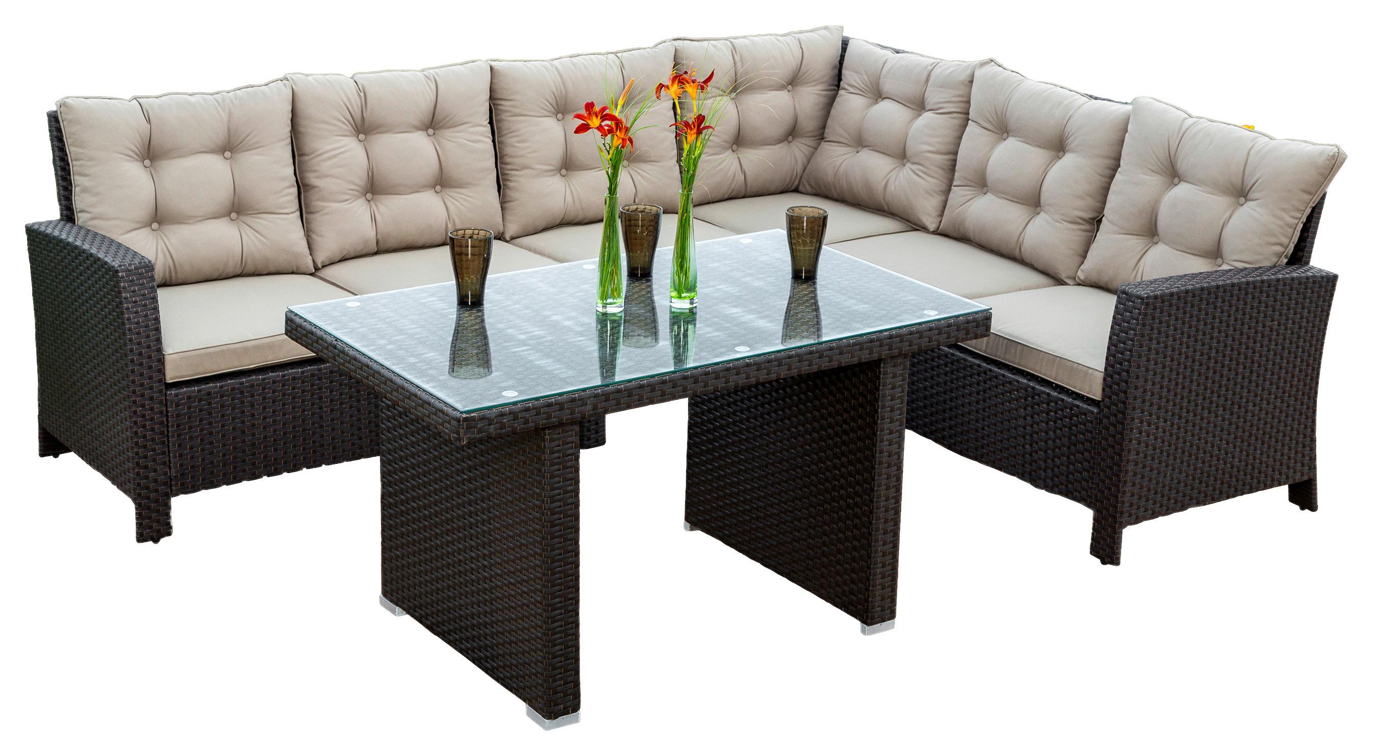 Loungegarnitur 2-Tlg Salerno mit Kissen - Beige/Braun, MODERN, Kunststoff/Metall - Gardenson