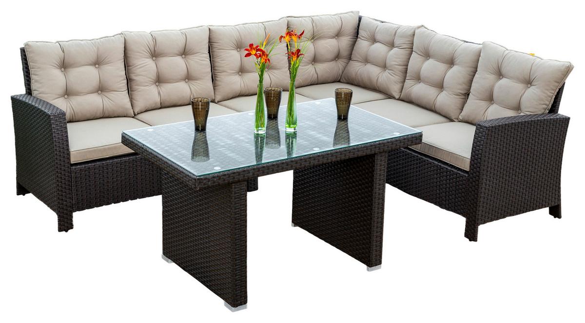 Loungegarnitur 2-Tlg Salerno mit Kissen - Beige/Braun, MODERN, Kunststoff/Metall - Gardenson