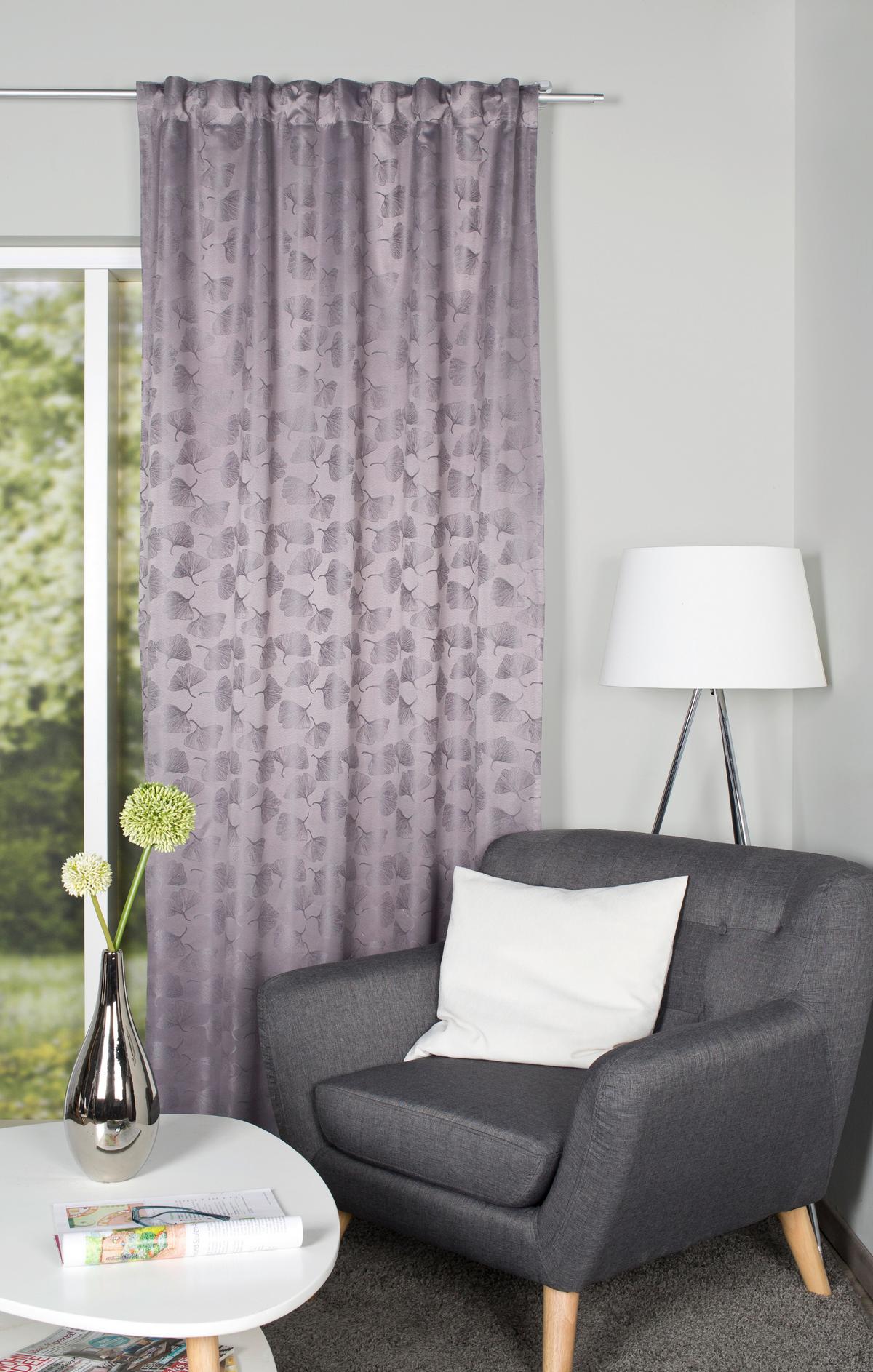 Fertigvorhang Gingko - Grau, Trend, Textil (135/245cm)