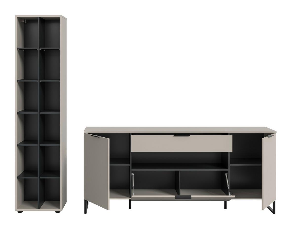 WOHNWAND Noida Kaschmirfarben B: 245cm - Kaschmir/Schwarz, Design, Holzwerkstoff (245/192/41cm) - Livetastic