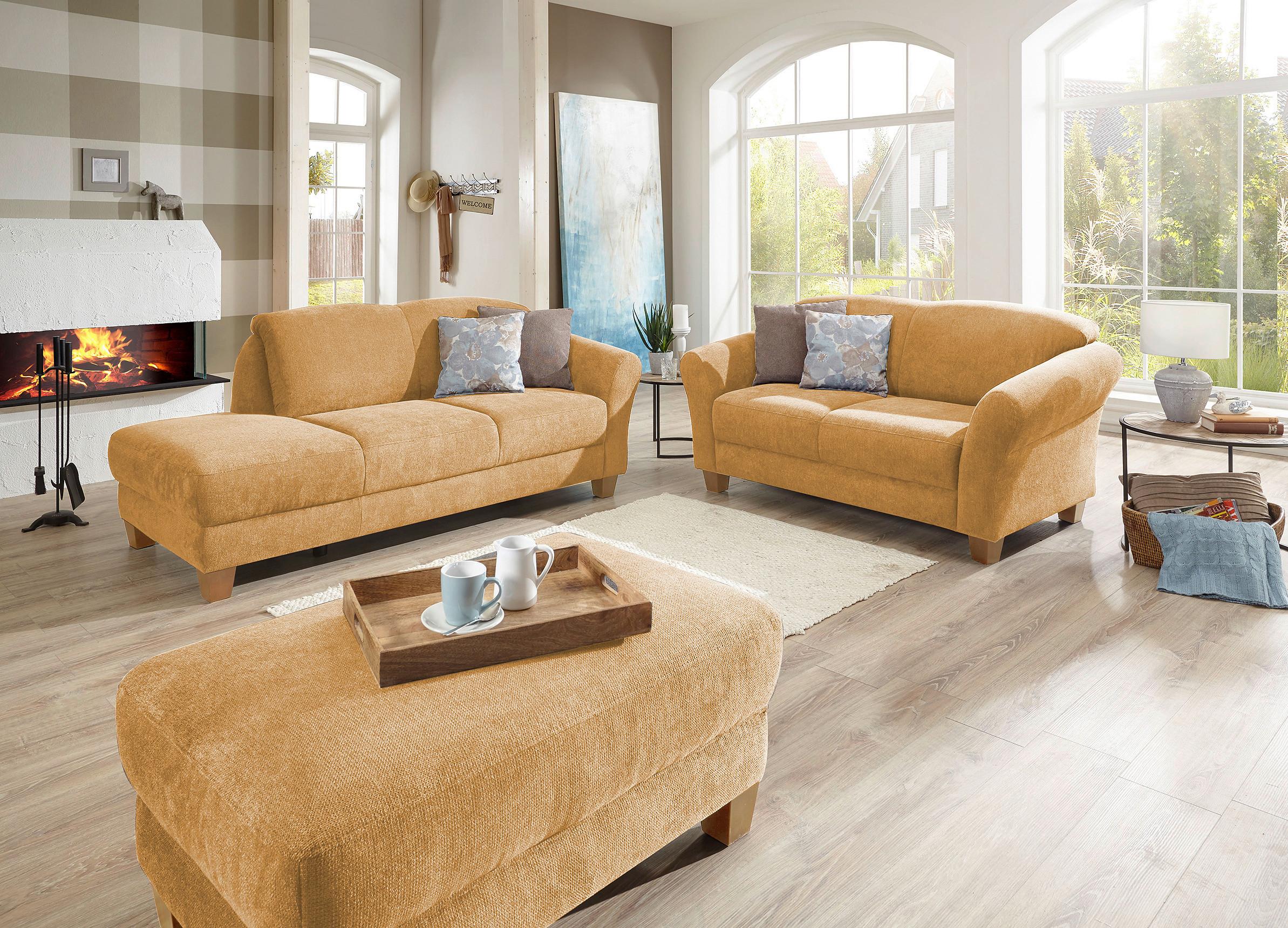 2-Sitzer-Sofa Gotland senfgelb Rücken echt, 163x84x89 cm - Senfgelb/Naturfarben, KONVENTIONELL, Textil (163/84/89cm) - Sit & More