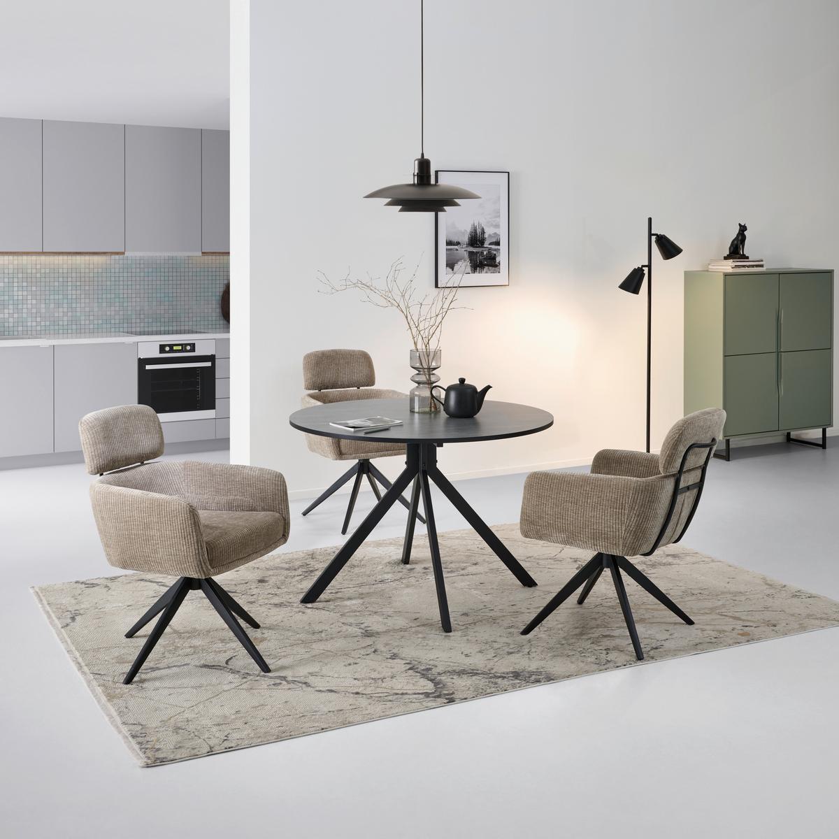 Esstisch Lennox Mdf Melamin Grau, B: 110 Cm - Schwarz/Grau, KONVENTIONELL, Holzwerkstoff/Metall (110/110/76cm) - MID.YOU