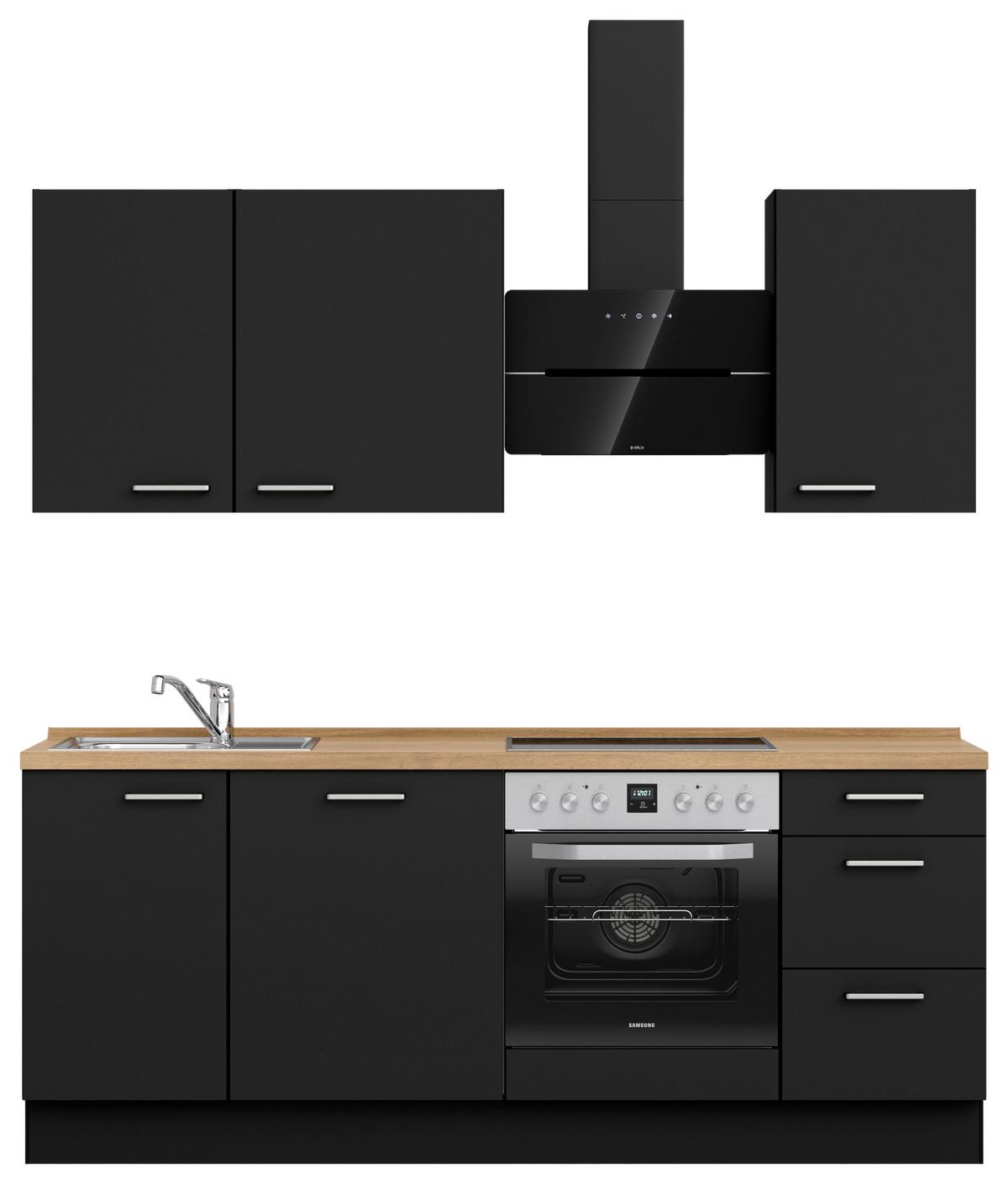 Kuchyňská linka 210 cm, černá matná/ barva dub - černá/barvy dubu, Moderní, kov/kompozitní dřevo (210cm) - Nobilia