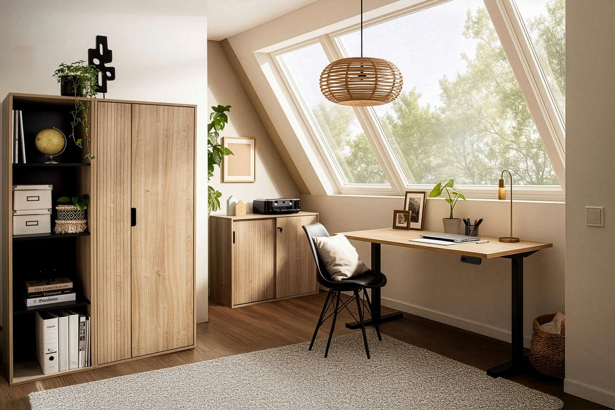 Schreibtisch Emmik Eichefarben B: 138cm - Eichefarben/Schwarz, Basics, Holzwerkstoff/Kunststoff (138/60/72,7-117,2cm) - MID.YOU