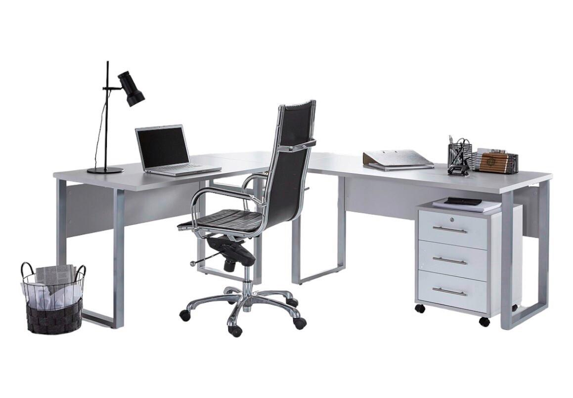 Büro Office Edition Set Grau/Weiß Hochglanz - Weiß Hochglanz/Grau, MODERN, Holzwerkstoff - MID.YOU