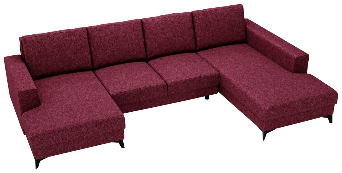 Wohnlandschaft Harvey mit Schlaffunktion Rot - Rot/Schwarz, Design, Textil (156/339/190cm) - Livetastic