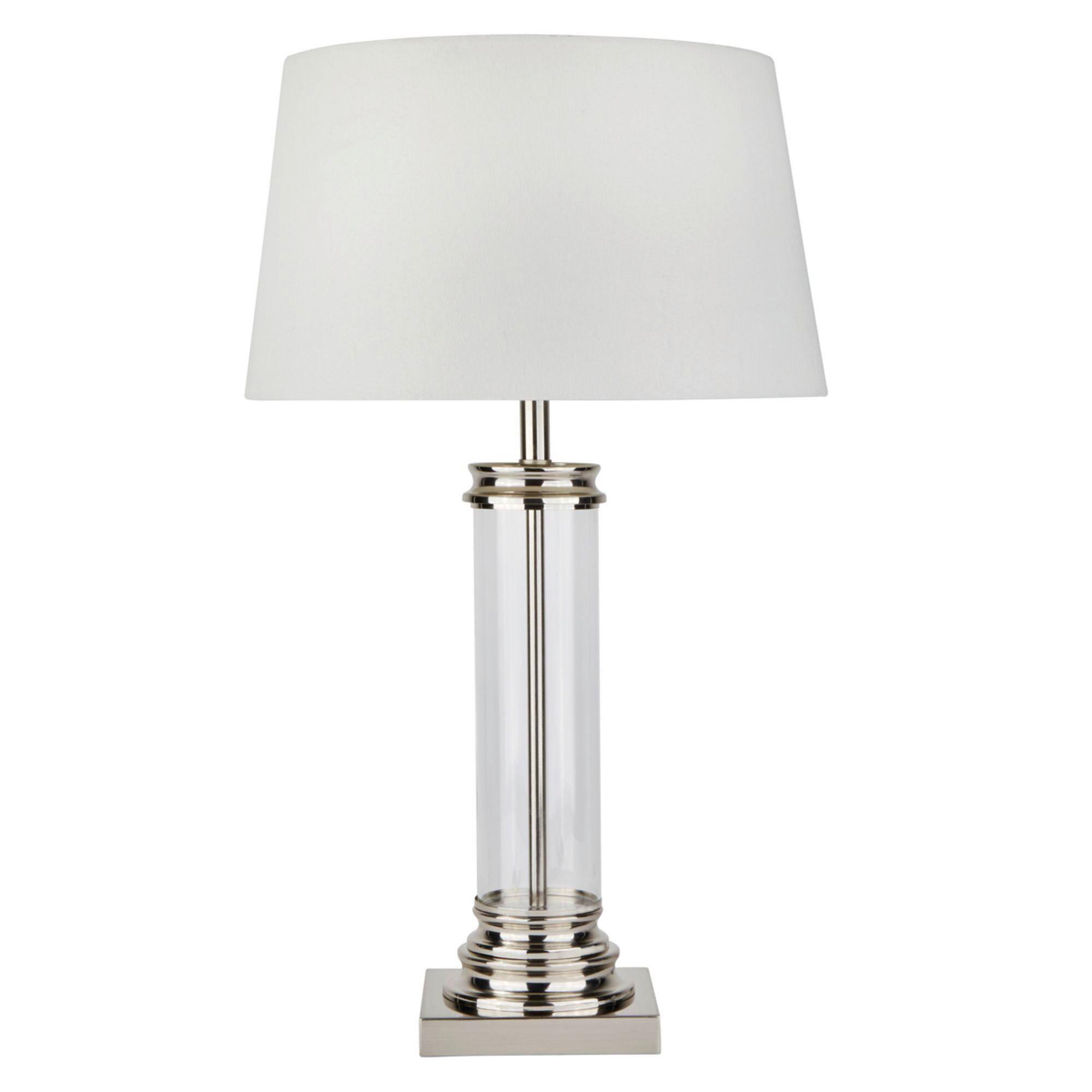 Tischleuchte Eu5141ss Pedestal - Silberfarben/Weiß, KONVENTIONELL, Glas/Textil (37/62cm)