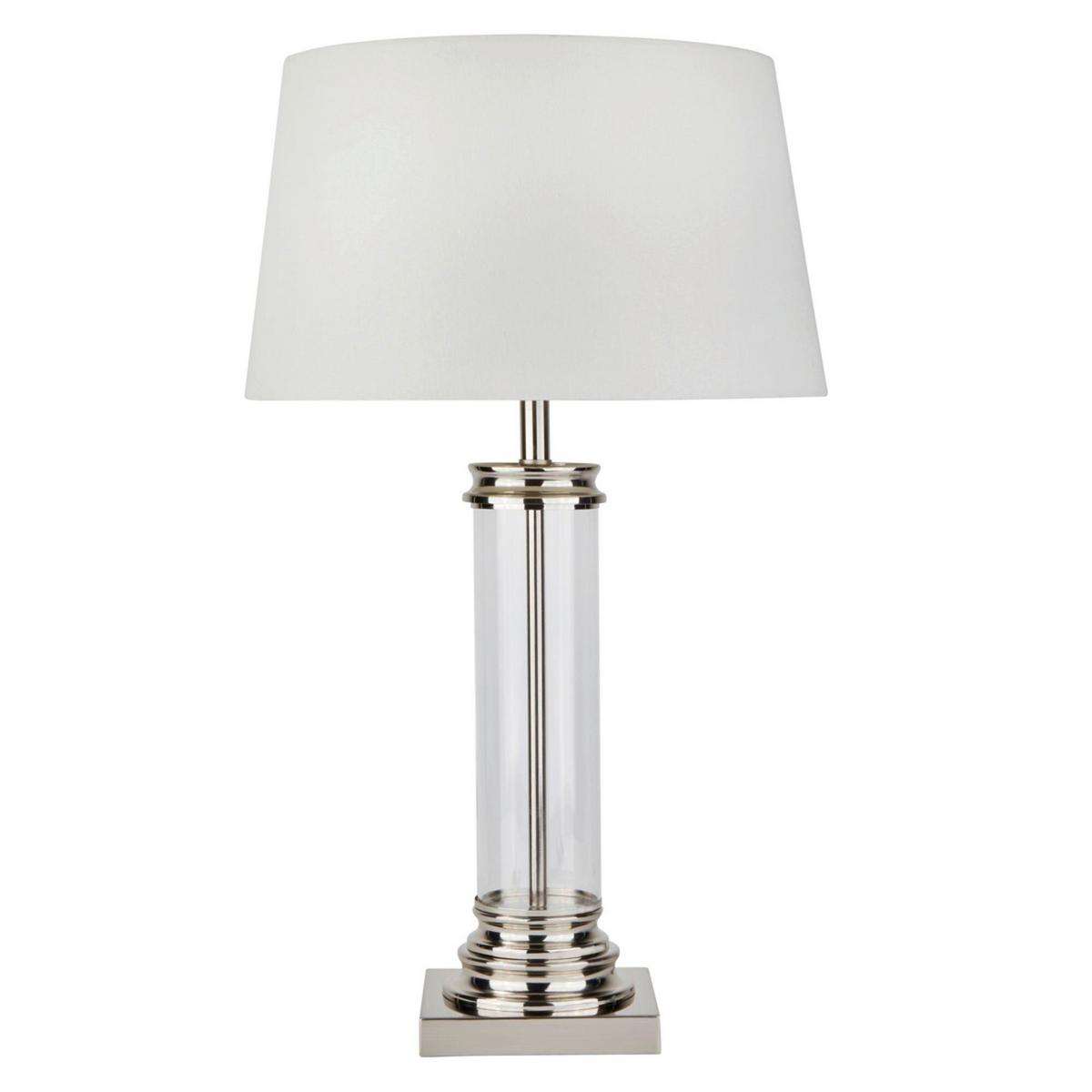 Tischleuchte Eu5141ss Pedestal - Silberfarben/Weiß, KONVENTIONELL, Glas/Textil (37/62cm)