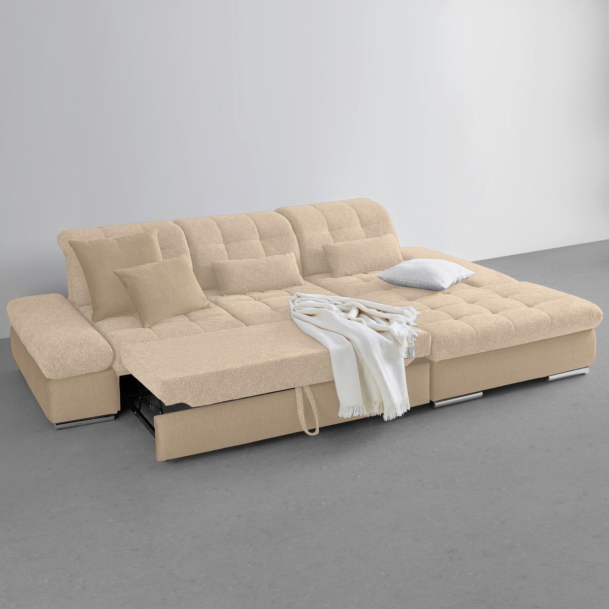 Rohová sedačka SANFINO, pravá, béžová - chrómová/béžová, Konventionell, kov/drevo (305/79-96/199cm) - Premium Living