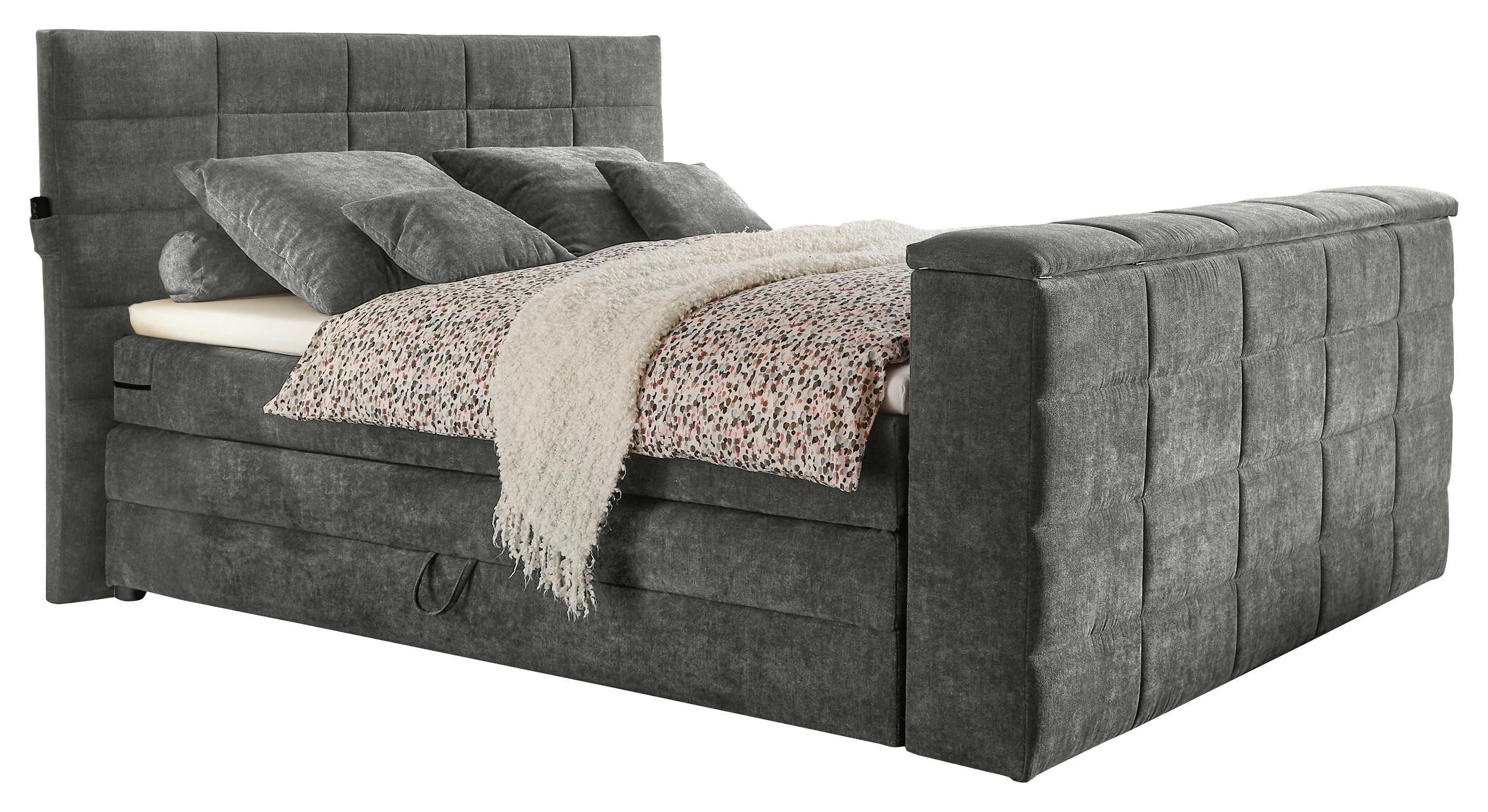 Boxspringbett Mit Topper & Bettkasten 180x200 Cm Denver - Grau, KONVENTIONELL, Textil (180/200cm) - Carryhome