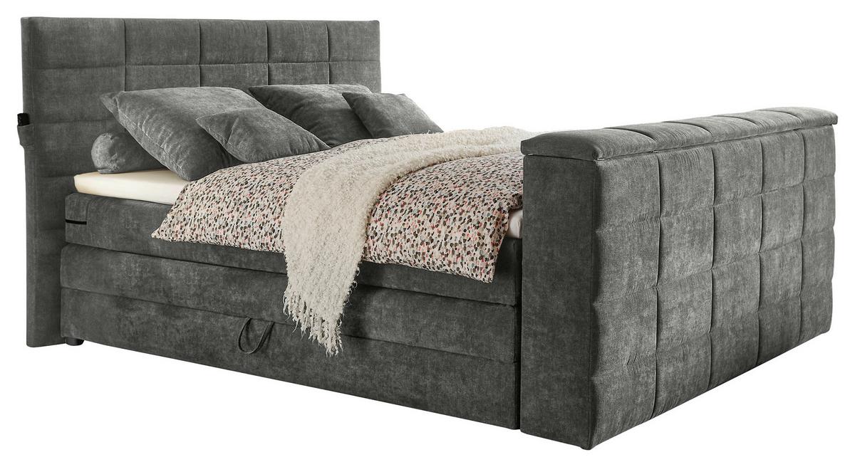 Boxspringbett Mit Topper & Bettkasten 180x200 Cm Denver - Grau, KONVENTIONELL, Textil (180/200cm) - Carryhome