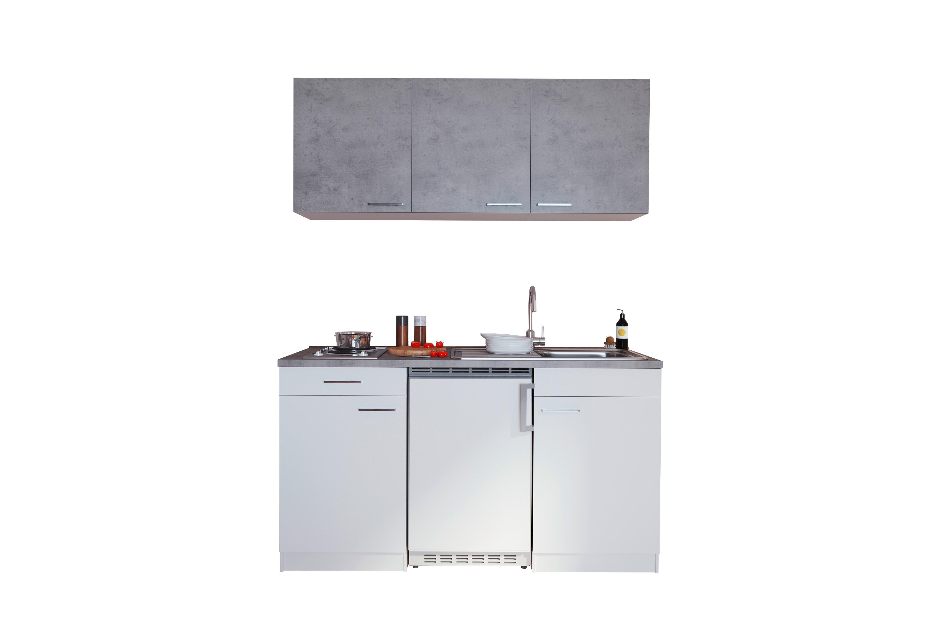 Miniküche mit Kühlschrank und Kochfeld B: 150 cm Grau/Weiß - Weiß/Grau, KONVENTIONELL, Holzwerkstoff (150cm) - Respekta