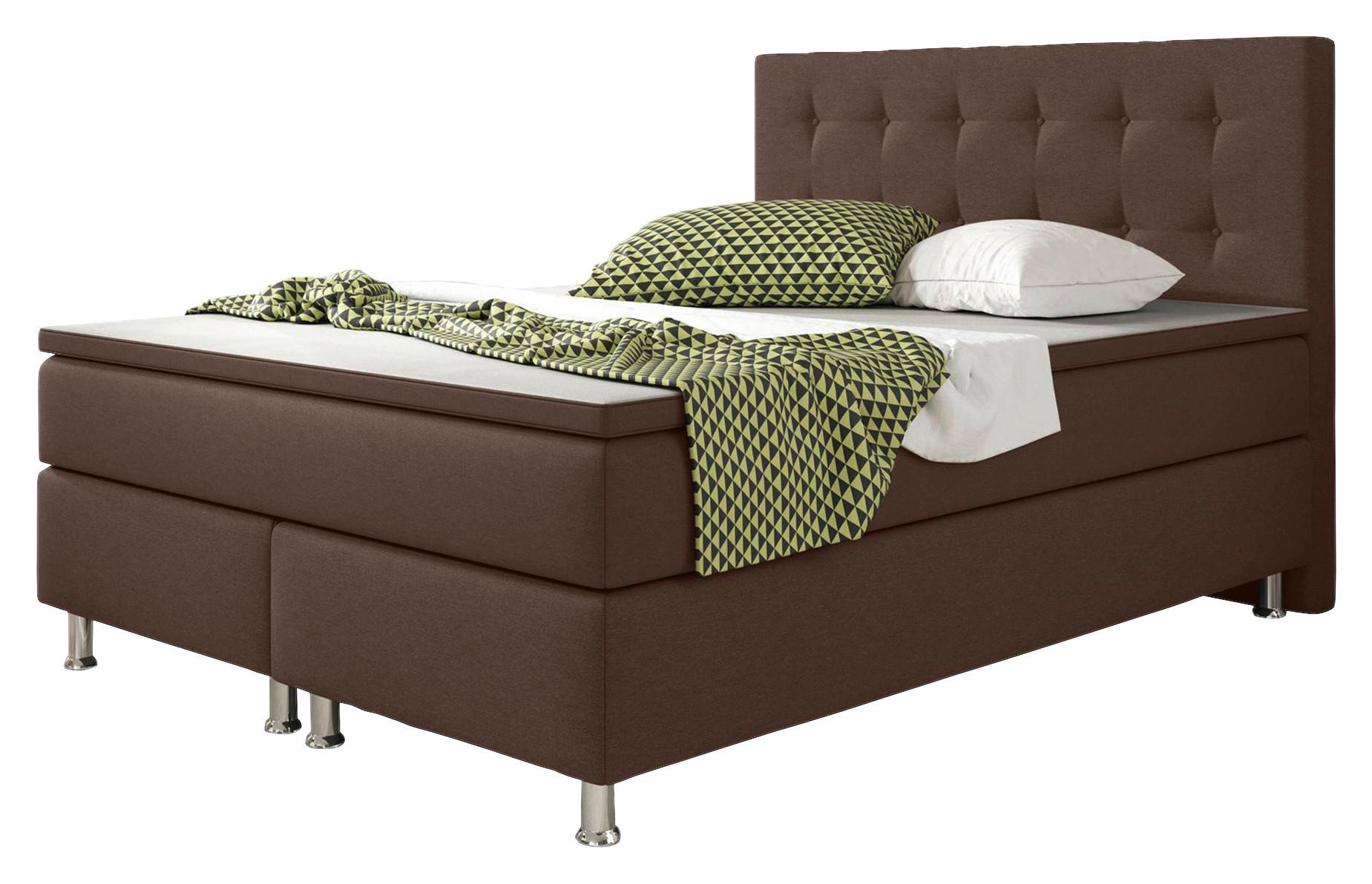 Boxspringbett Mit Topper 140x200 Cm Köln - Silberfarben/Braun, KONVENTIONELL, Textil (140/115/210cm) - MID.YOU