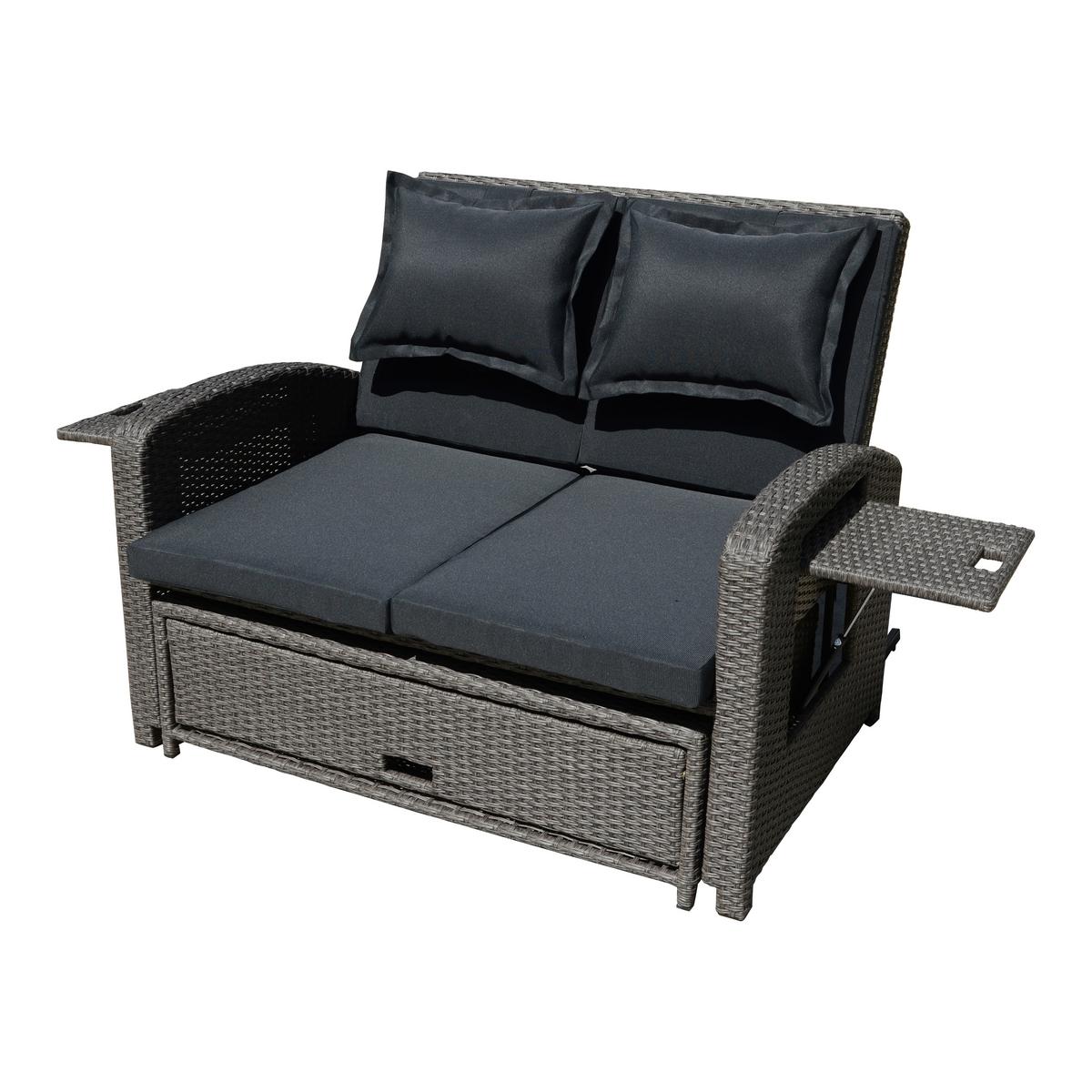 Loungesofa Nizza - Schwarz, Basics, Kunststoff/Textil - Gardenson
