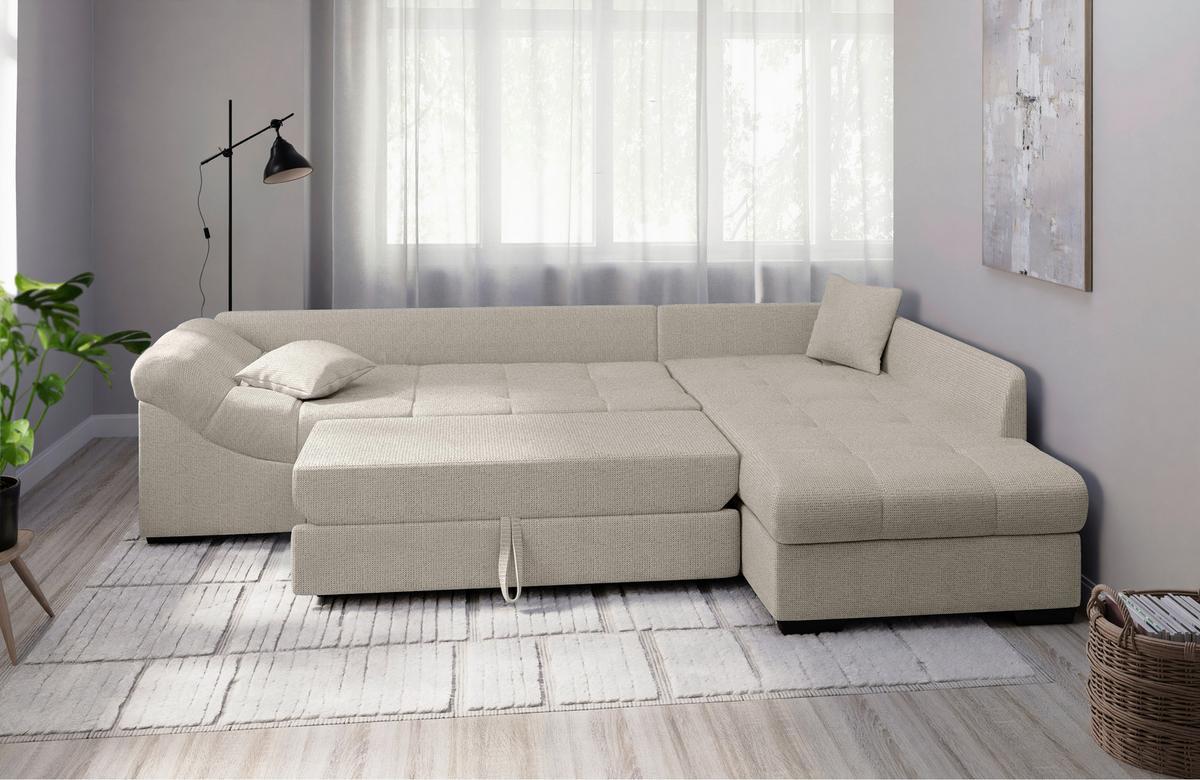Eckschlafsofa Alvito Beige S: 298x202 Cm - Beige/Schwarz, MODERN, Textil (298/202cm) - MID.YOU