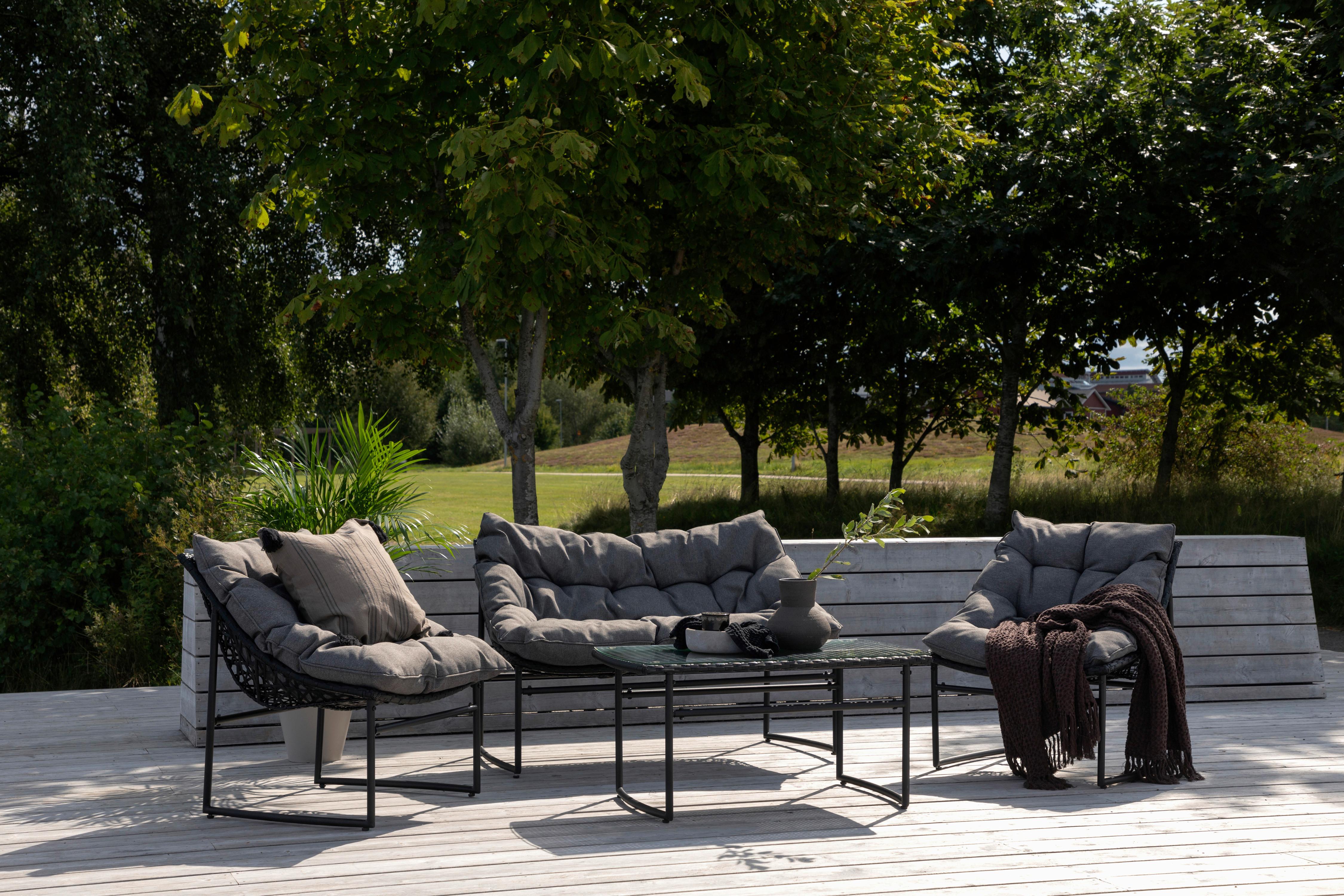 Loungegarnitur Tina - Schwarz/Grau, KONVENTIONELL, Kunststoff/Textil - Gardenson