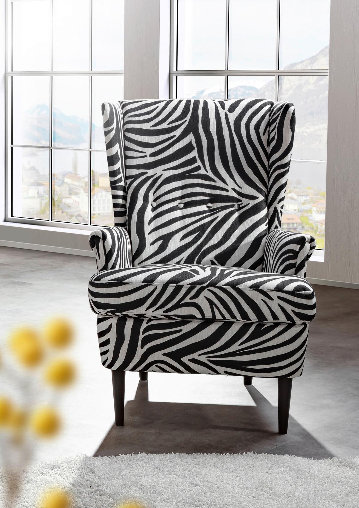 Ohrensessel Versailles Schwarz/Weiß B: 72 cm - Dunkelbraun/Schwarz, Design, Textil (72/104/85cm) - MID.YOU