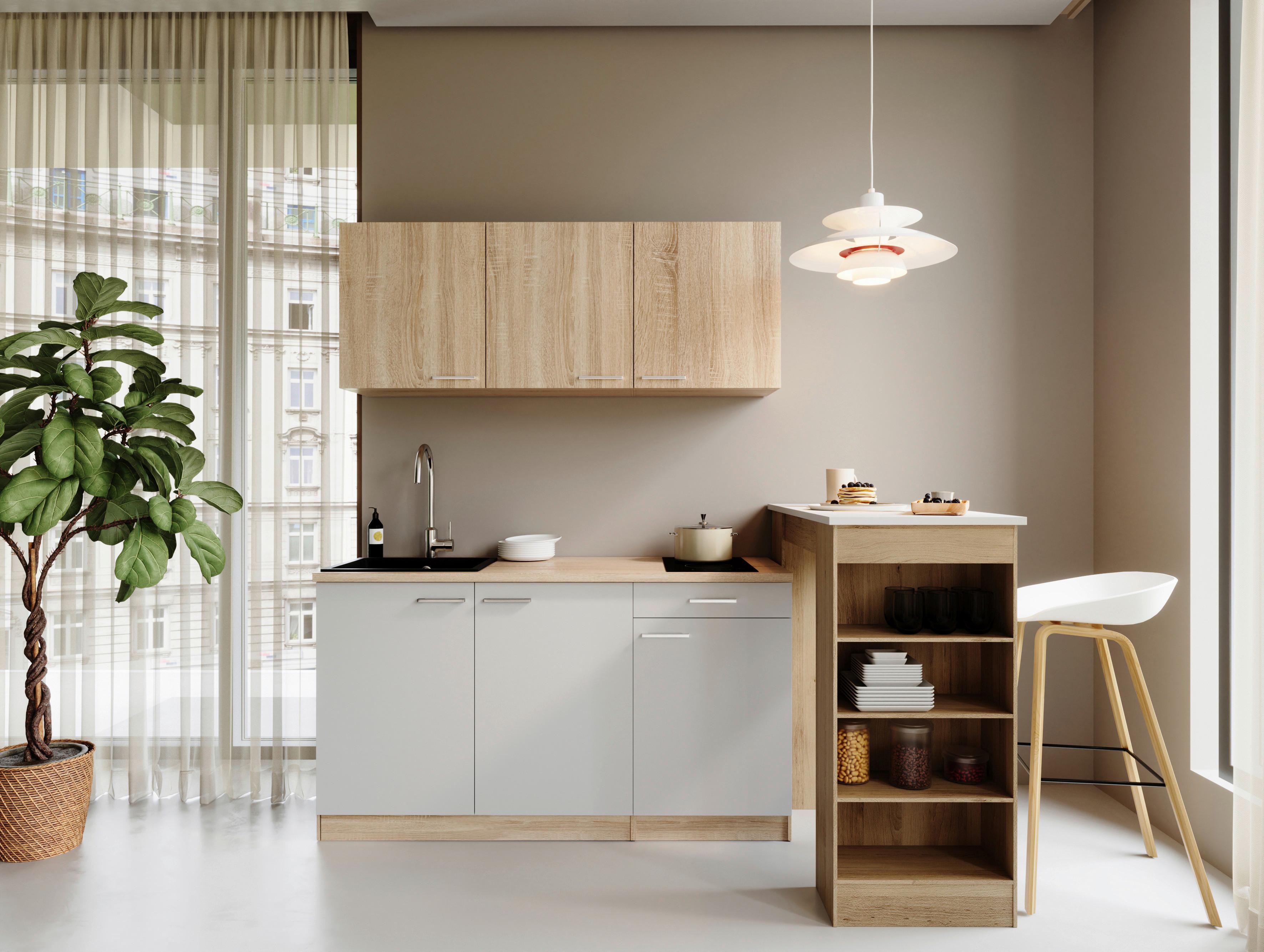 MINIKÜCHE Weiß/Eichefarben B: 150cm - Eichefarben/Weiß, Design, Holzwerkstoff (150cm) - Respekta