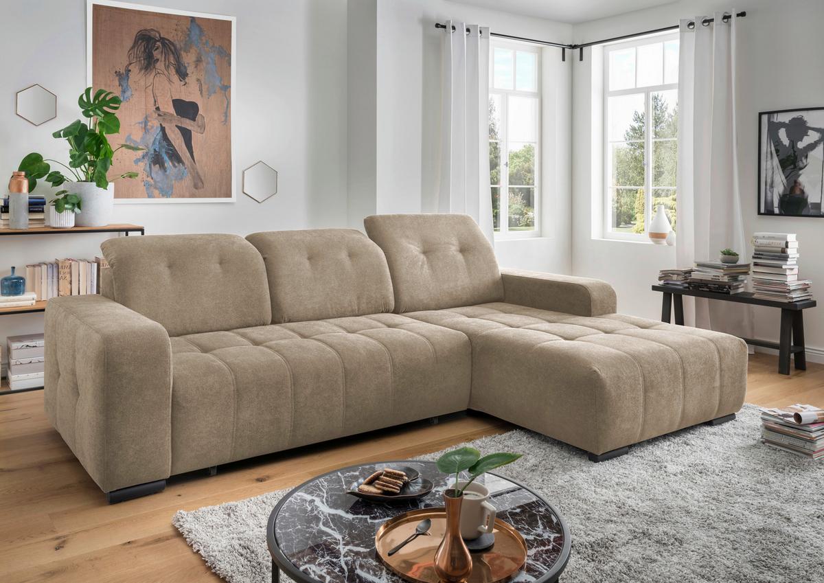 Ecksofa Vicari Hellbraun S: 185x292 Cm - Hellbraun/Schwarz, MODERN, Textil (185/292cm) - Livetastic