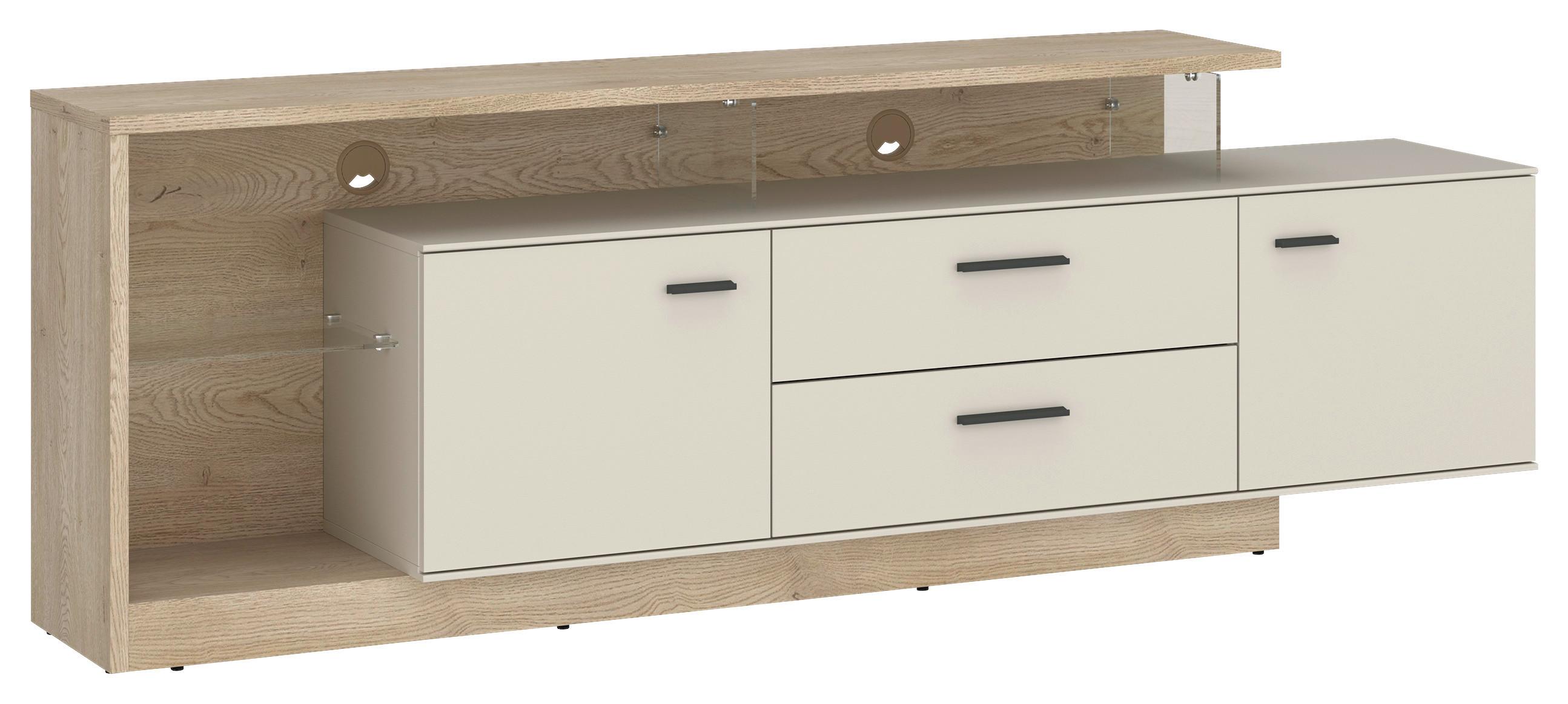 Tv-element, Meolo, B:191,5 Cm Kaschmir/eichefarben - Kaschmir/Eichefarben, MODERN, Glas/Holzwerkstoff (191,5/65,5/40cm)