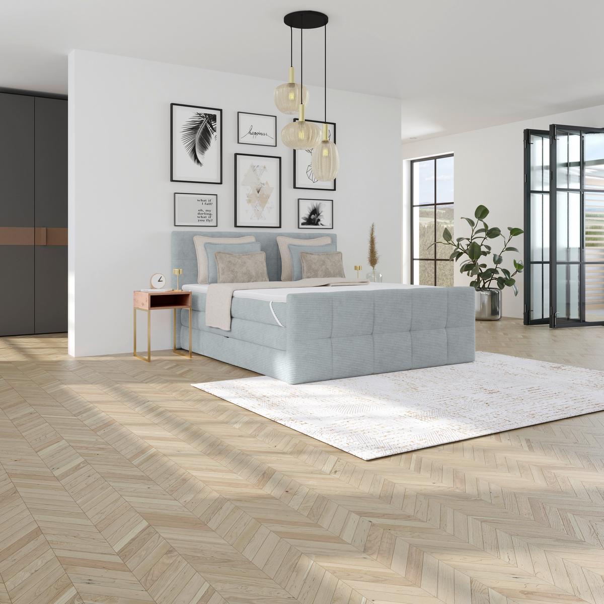 Boxspringbett Mit Topper & Bettkasten 160x200 Medino - Silberfarben, KONVENTIONELL, Holz/Holzwerkstoff (160/200cm)