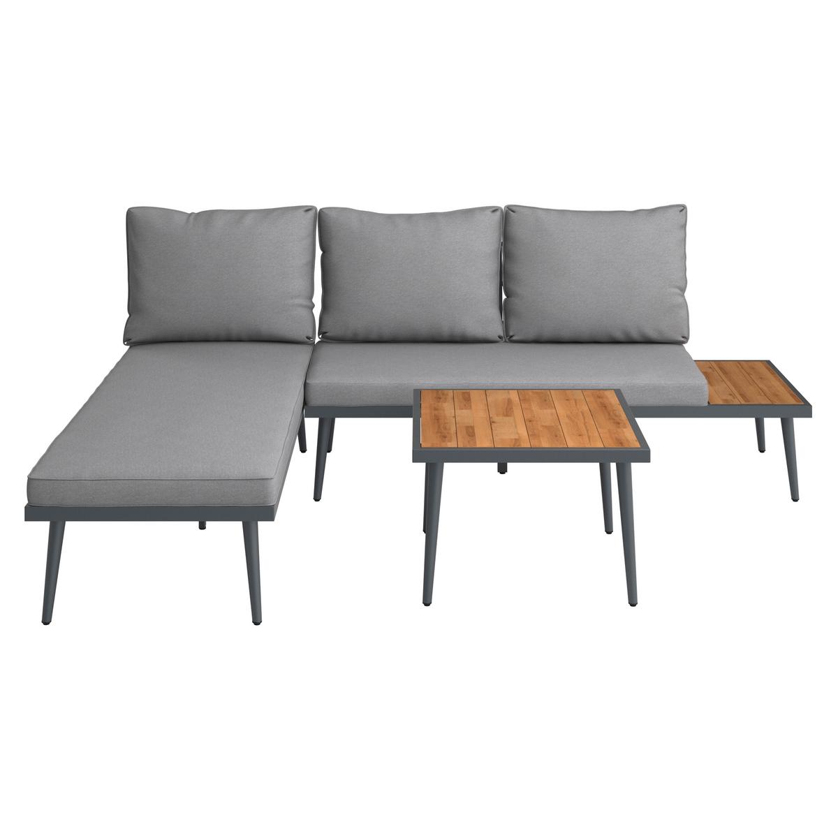 Záhradná sedacia súprava SALLIE - čierna/sivá, Modern, kov/drevo (205/76,5/152cm) - Bessagi Garden