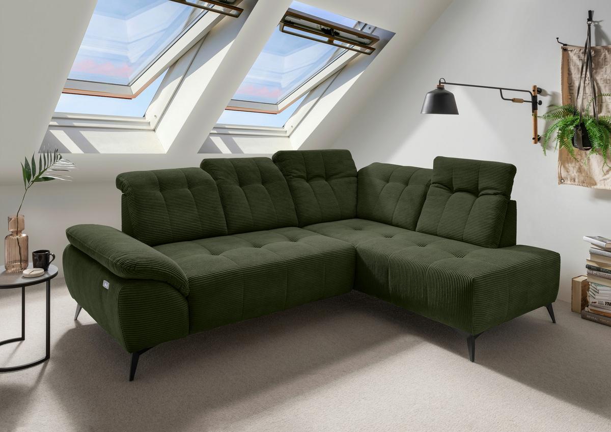 Ecksofa Fiore Dunkelgrün S: 272x200 cm - Dunkelgrün/Schwarz, MODERN, Textil (272/200cm) - Livetastic